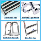 Edelstahl Poolleiter Klappbar 4 Stufen Ausziehbar 120-150 cm Poolhöhe Rutschfeste Stufen Handlauf Traglast 220 kg