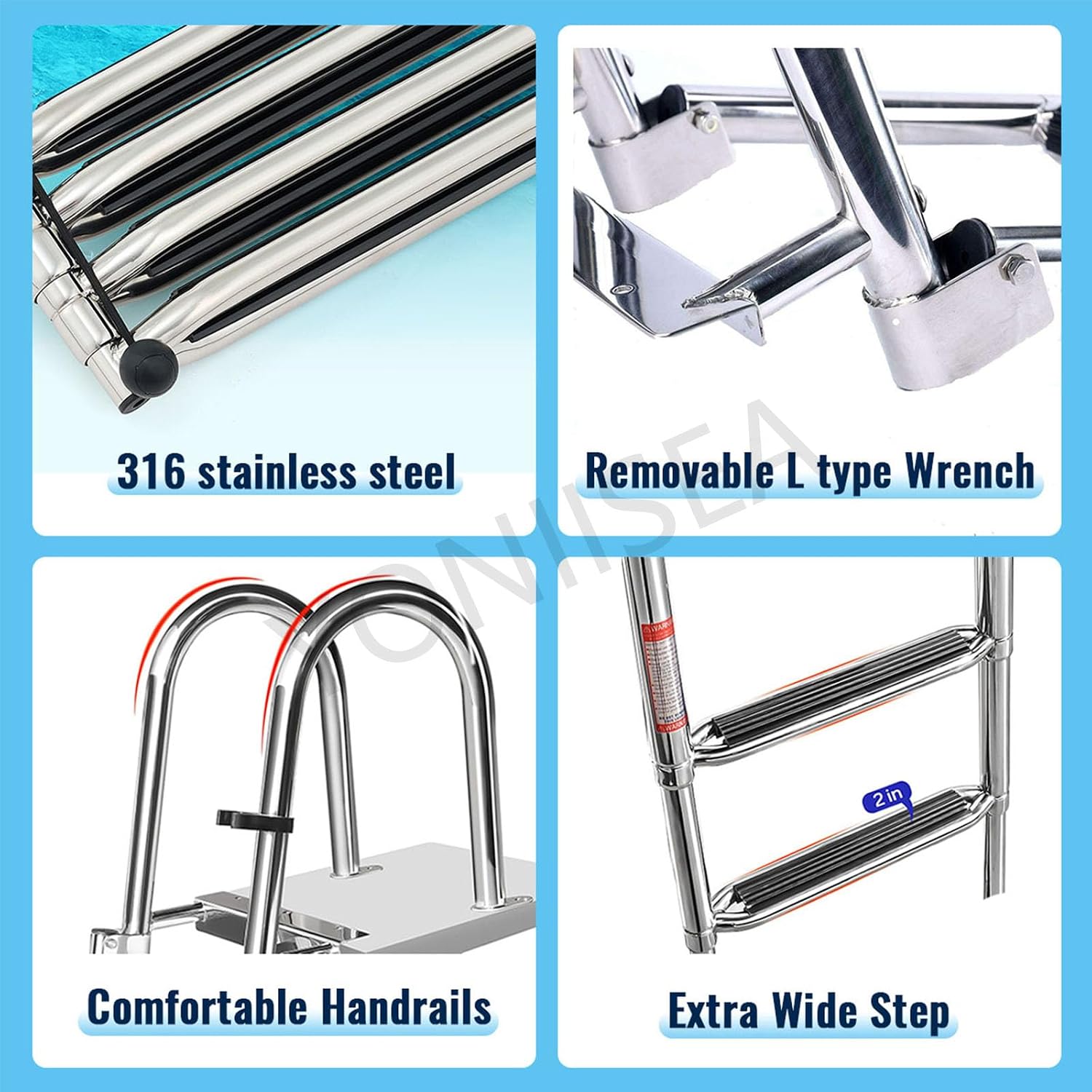 Edelstahl Poolleiter Klappbar 4 Stufen Ausziehbar 120-150 cm Poolhöhe Rutschfeste Stufen Handlauf Traglast 220 kg