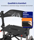 Rollator 4-Rad Gehwagen mit Sitz Aluminium faltbar höhenverstellbar Outdoor pannensichere Gummireifen 136 kg Tragfähigkeit grau