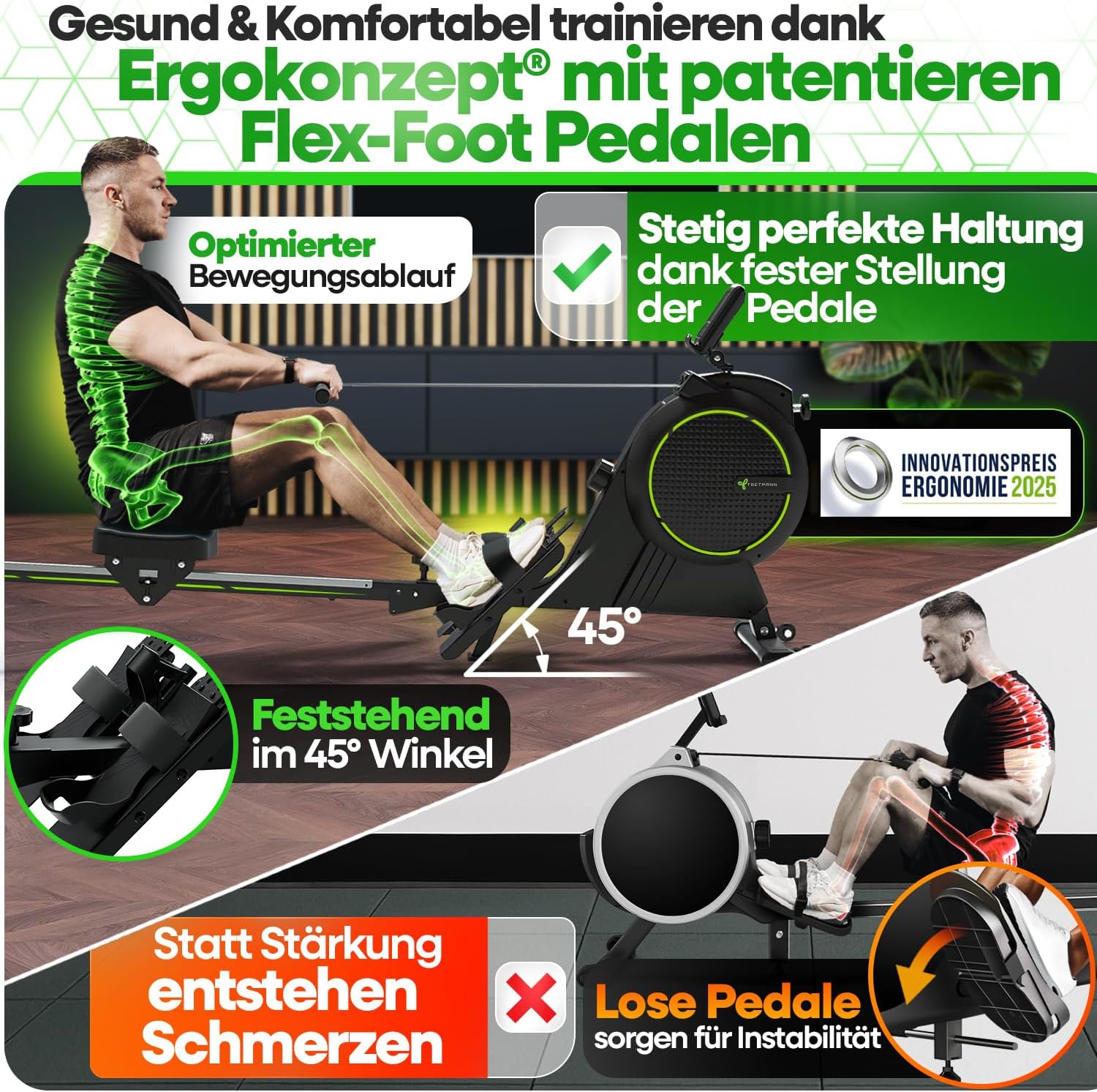Rudergerät Magnetisch RW7003 mit Wirbelstrombremse 2.0 16 Widerstandsstufen bis 150 kg inklusive Sitzkissen und Antirutschmatten
