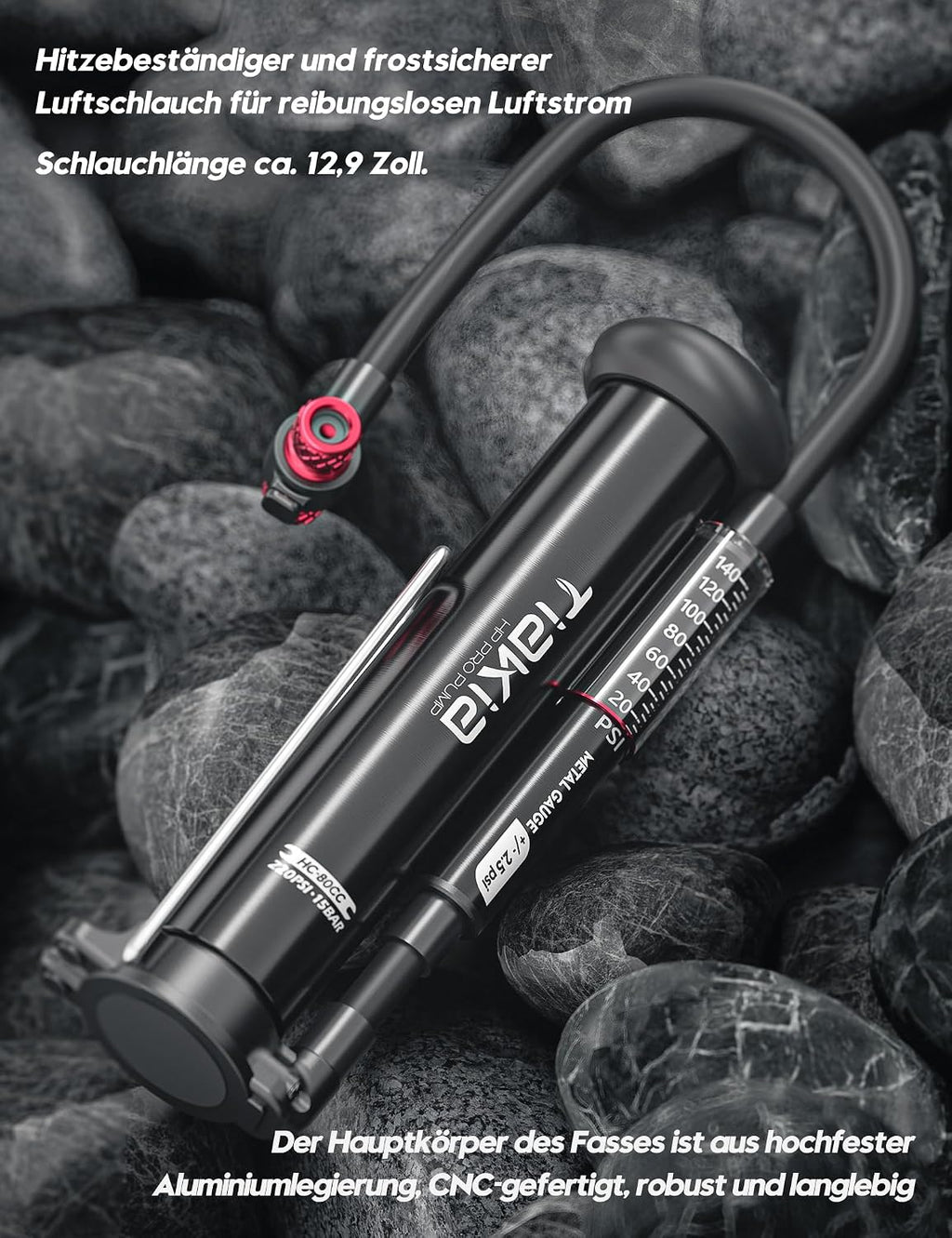 Fahrrad Standpumpe mit Manometer 220 PSI Mini Luftpumpe Aluminium kompatibel Schrader Presta Dunlop Ventile tragbar