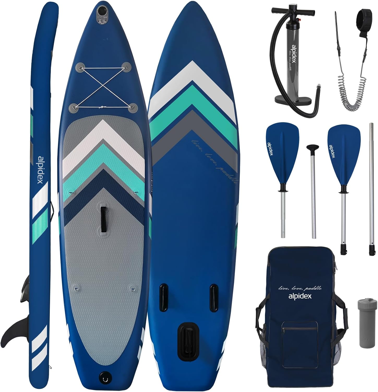Aufblasbares SUP Board Set 305 x 76 x 15 cm Stand Up Paddle Board bis 150 kg mit Paddel Luftpumpe Finnen Tasche