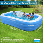 Aufblasbarer Pool rechteckig 305 x 182 x 56 cm PVC Schwimmbecken mit 312 Gallonen Kapazität 3 Luftkammern Familienpool Garten