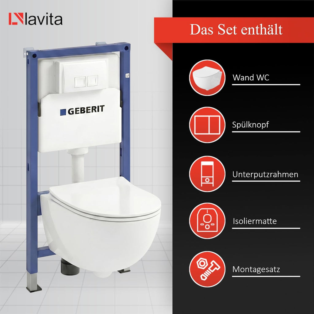 Vorwandelement WC Komplettset Dalia DALIA Wand Tiefspül WC spülrandlos Tornado Spülsystem Softclose Sitz Delta 25 112 cm Weiß