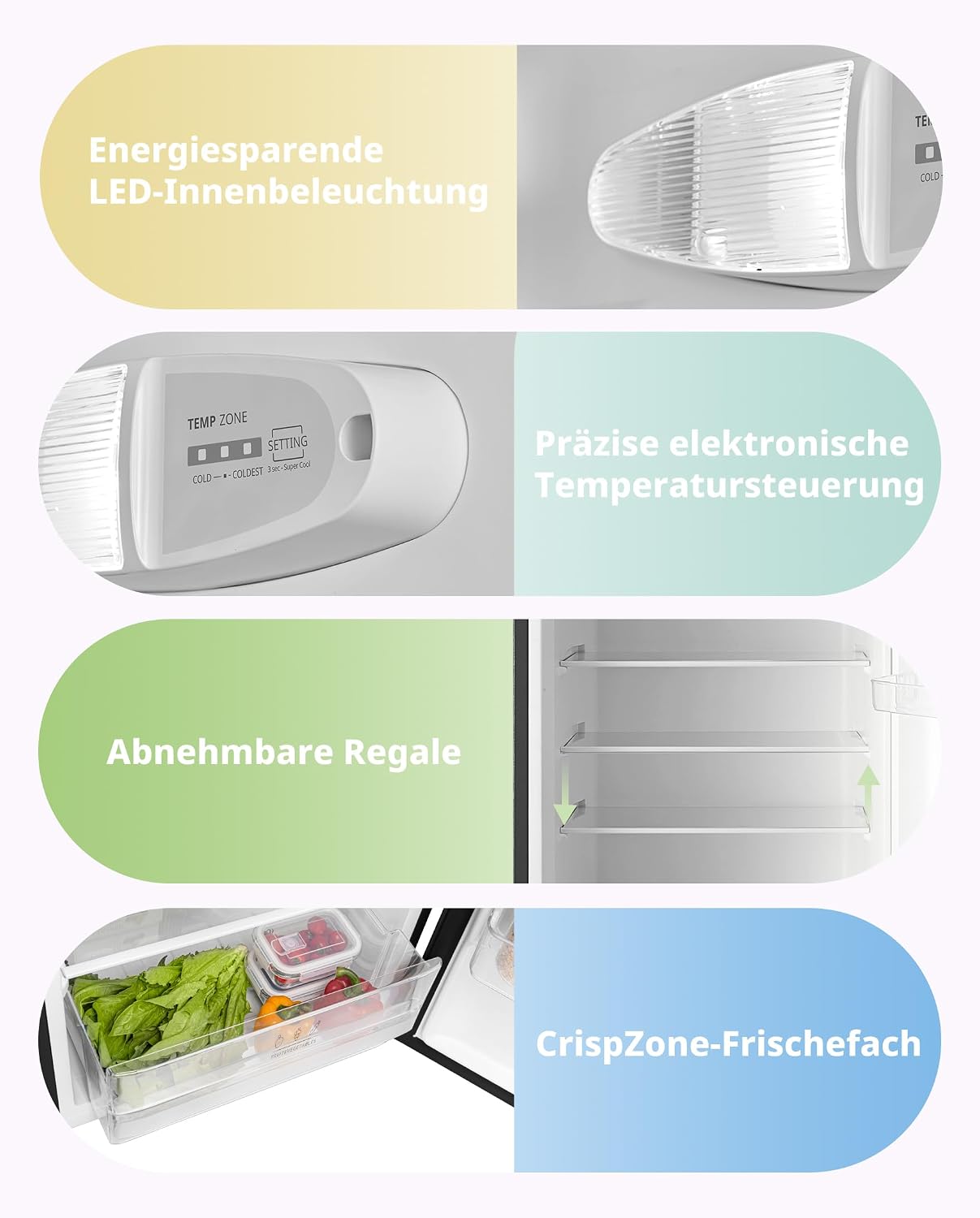 Kühl-Gefrierkombination RCT210DK3 204L 143 cm Höhe Low Frost LED Licht 39 dB freistehend mit Gefrierfach unten