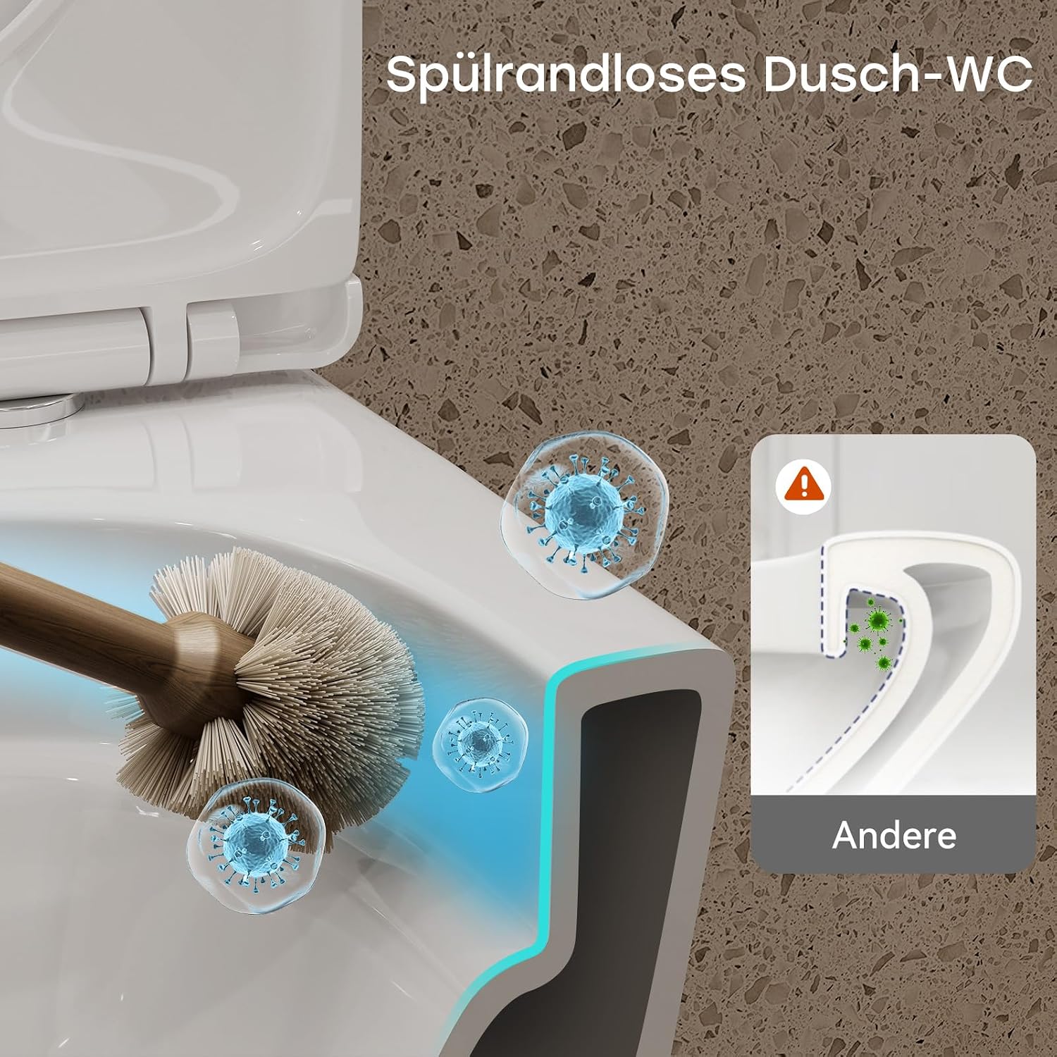 Dusch WC Hänge WC spülrandlos Bidet Funktion HB-L01U-GE integrierte Düse Kalt Warm Wasser Wandmontage 49x36x36 cm