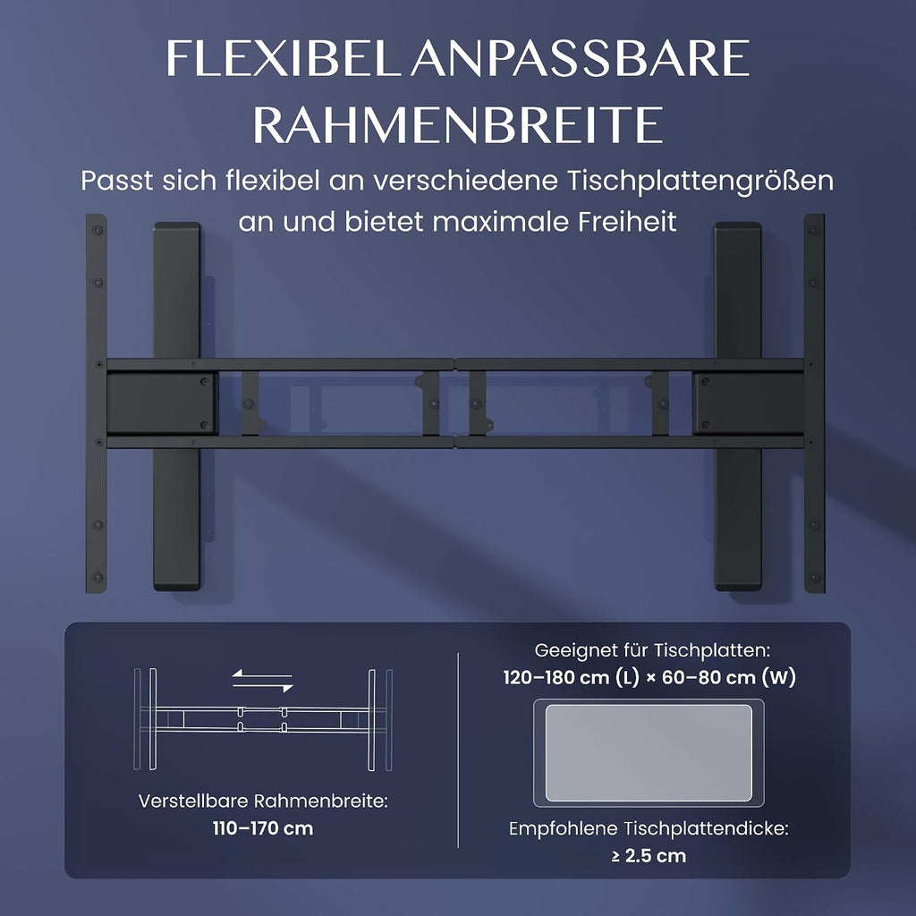 Höhenverstellbares Schreibtischgestell EC5 PRO elektrisch Dual Motor 160 kg Tragkraft 3-fach Teleskop Memory Steuerung LED Anzeige