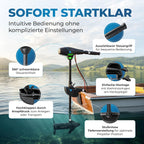 Elektro Außenborder 62 lbs 12V 696 W Modell 62 mit LED Batterieanzeige 5 Vorwärtsgänge 3 Rückwärtsgänge
