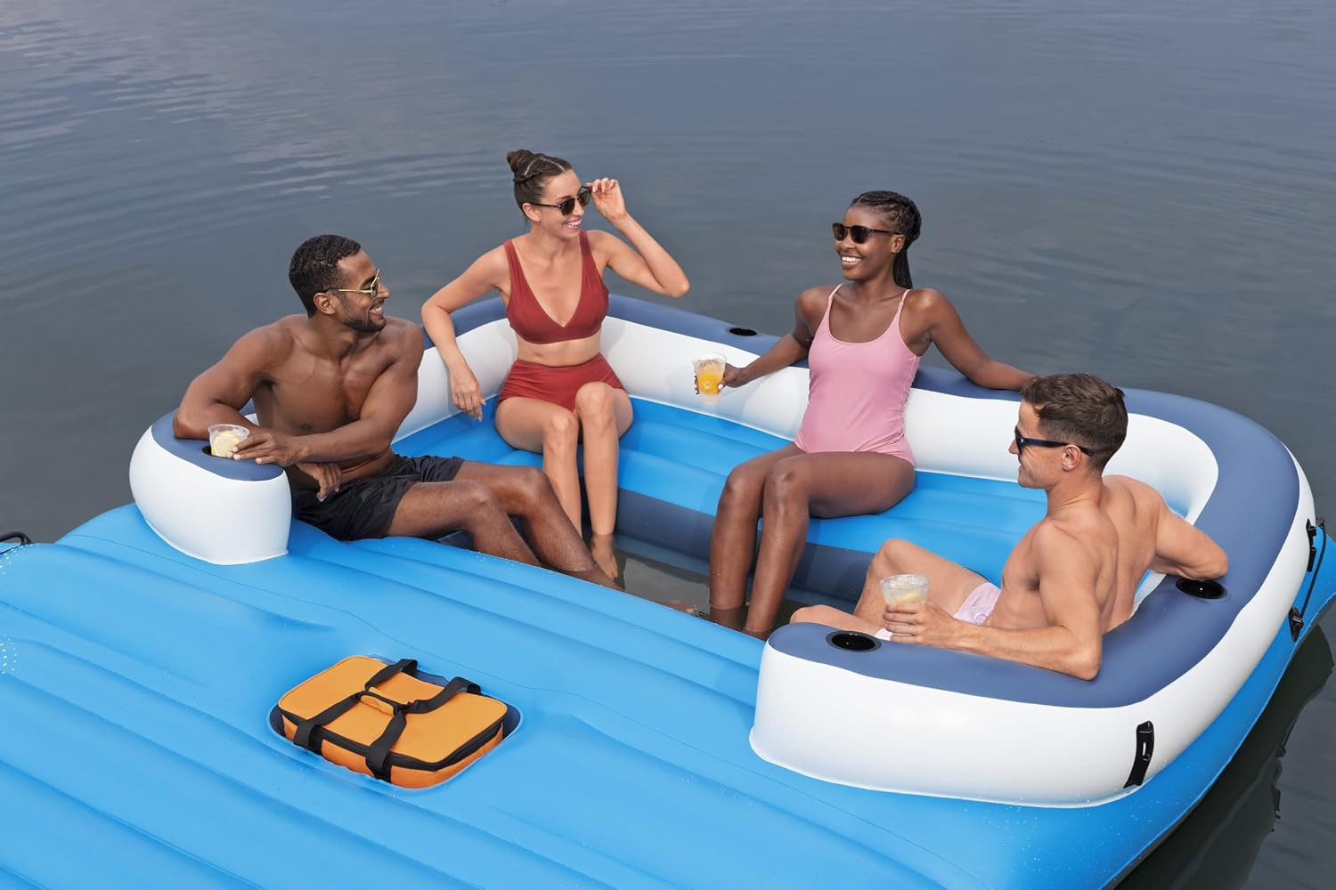 Badeinsel Tropical Breeze 43105 für 6 Personen 389 x 274 cm mit Sonnendach Kühltasche 6 Getränkehaltern und Reparaturflicken