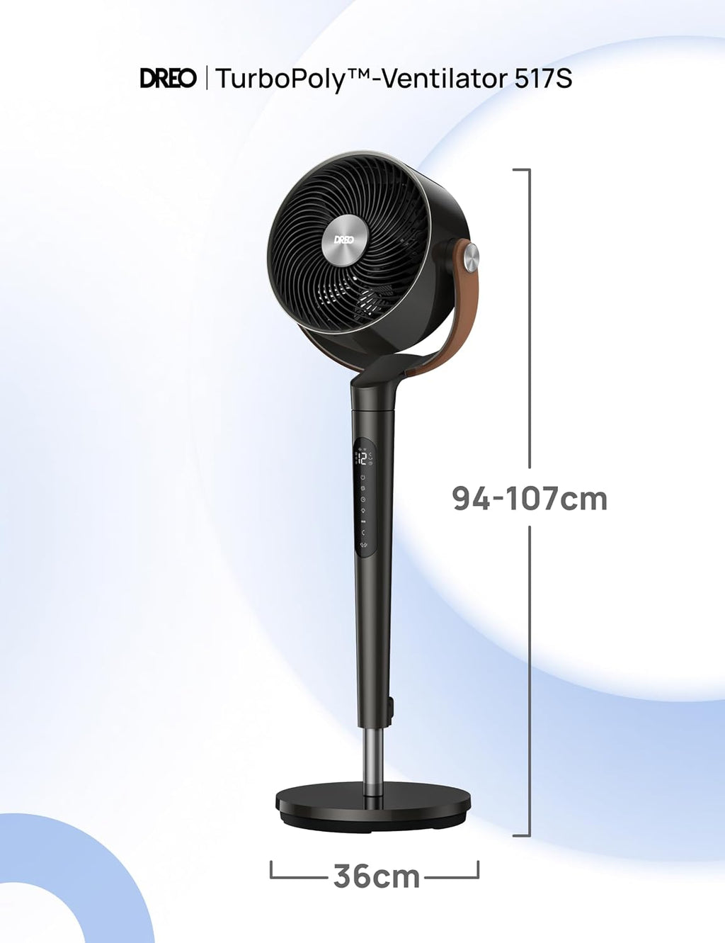Standventilator Smart Bodenventilator DR-HAF003S mit WLAN RGB LED 150° Oszillation 12 Geschwindigkeiten 2209m³/h Luftstrom