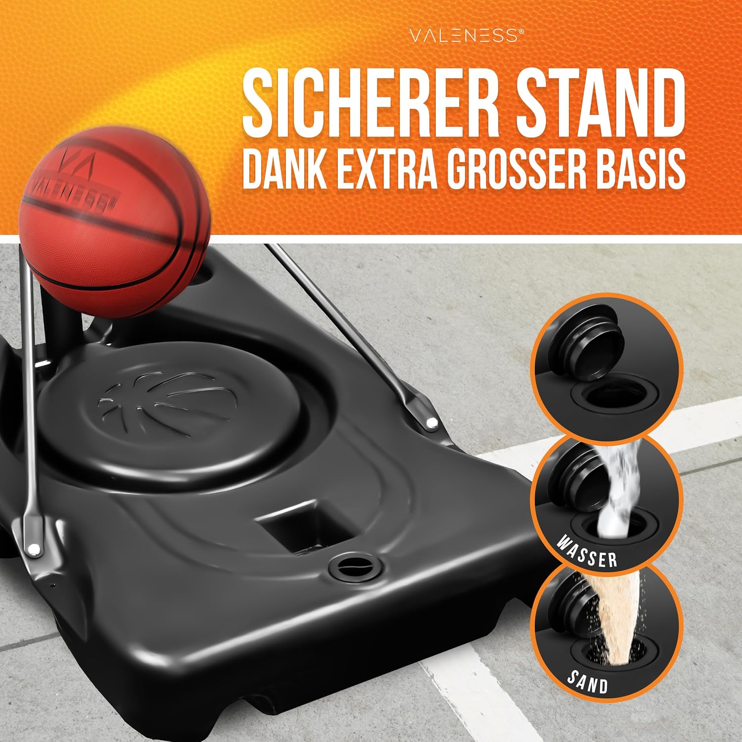 Basketballkorb Outdoor höhenverstellbar 135-305 cm freistehender Basketballständer mit Basketball Größe 7 und Ballpumpe BWS2024