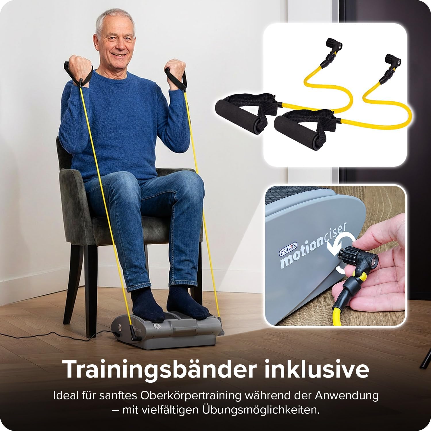 Elektrisches Fußmassagegerät MotionCiser Fit Gehsimulation mit Vibration 10 Stufen Infrarot-Wärme 30–50 °C inkl. Trainingsbänder