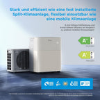 Mobile Split Klimaanlage PortaSplit-E 12000 BTU 3,5 kW Kühlen Heizen A++ für Räume bis 42 m² App Steuerung