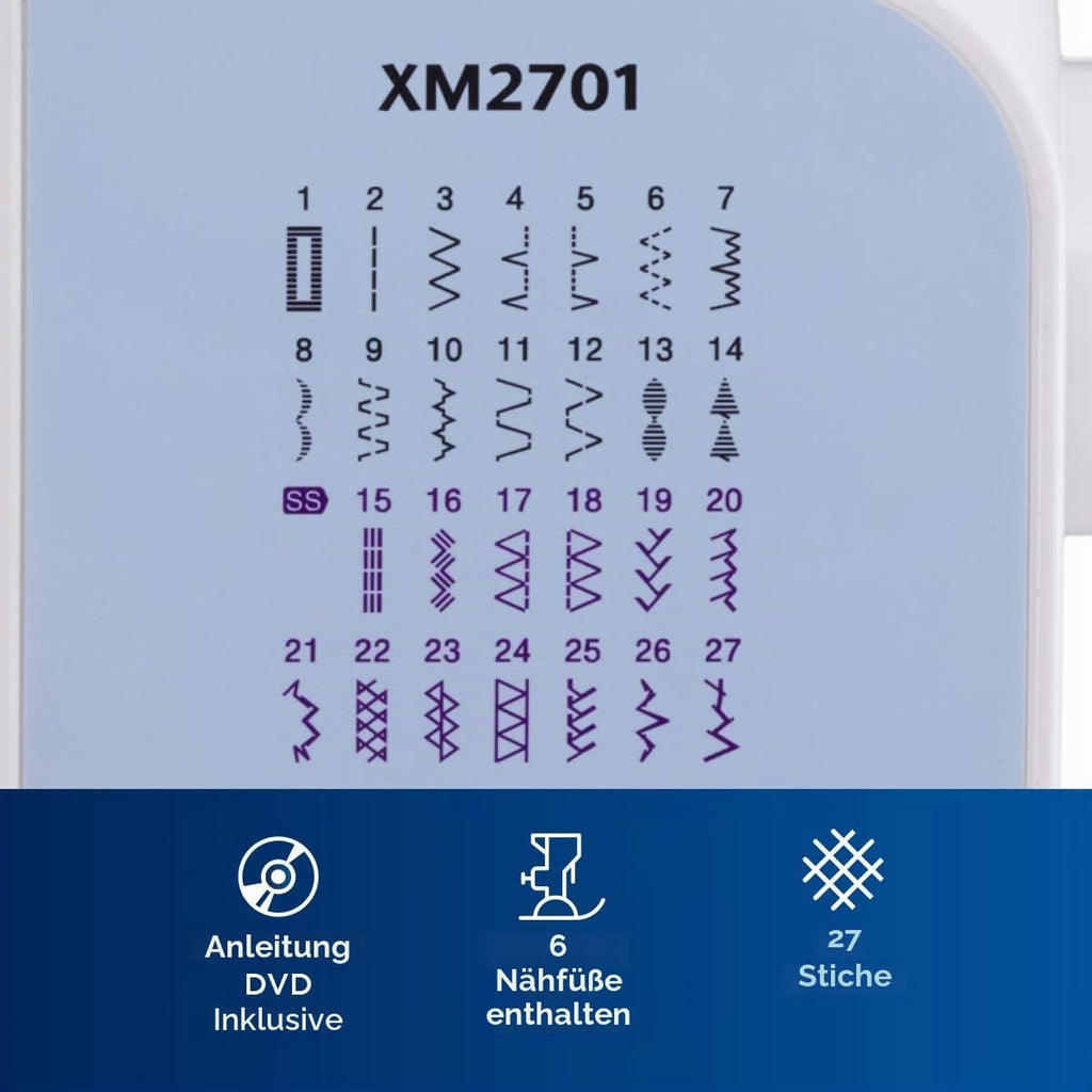 Elektrische Nähmaschine XM2701S 27 Stichprogramme Freiarm automatischer Einfädler kabelgebunden