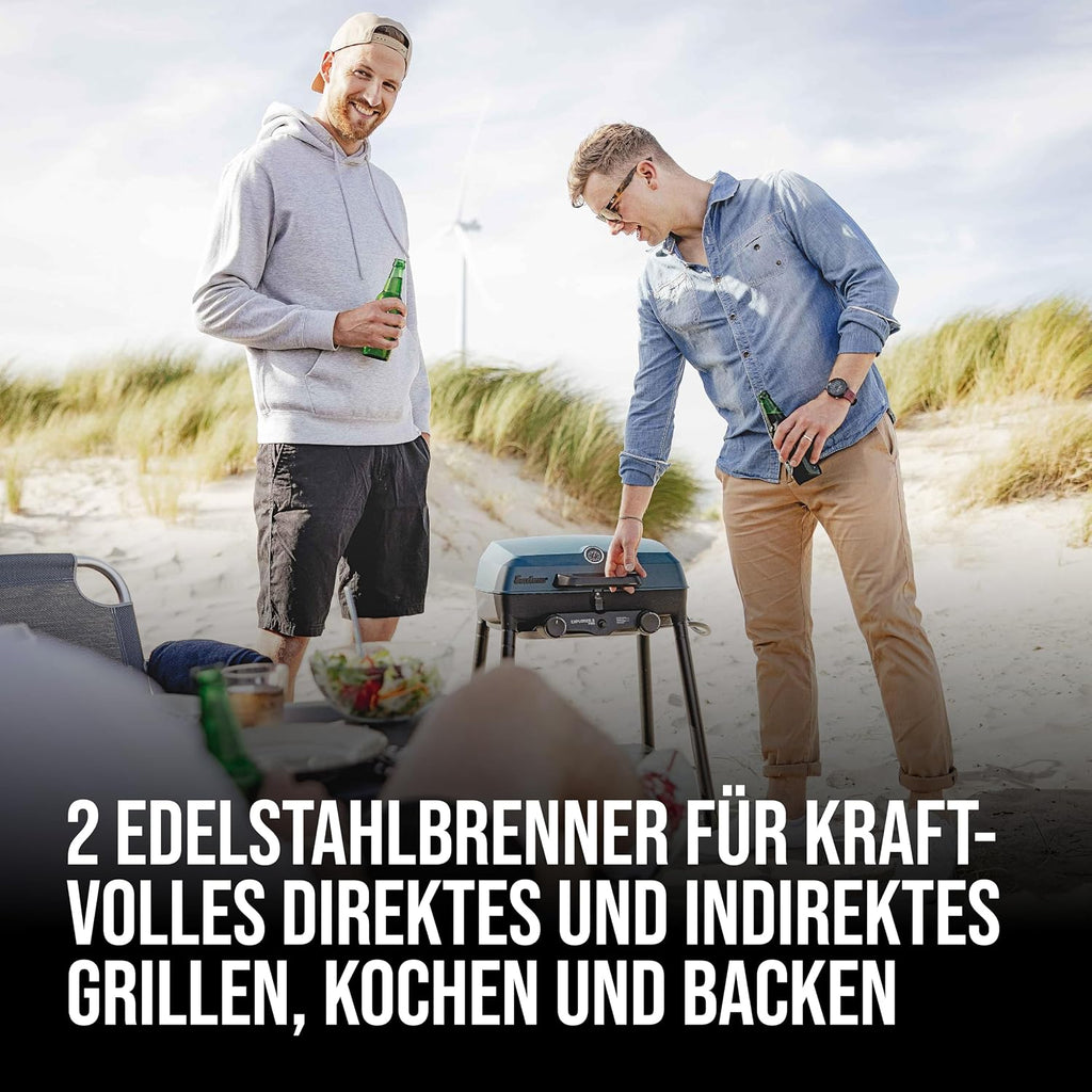 Gasgrill Explorer II Pro 2108 mit 2 Edelstahlbrennern 4,4 kW Grillthermometer Camping Tischgrill mit Grillrost