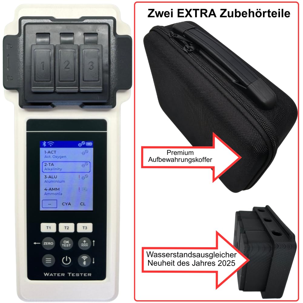 Pool Wasseranalysegerät 2.0 Set 27 Parameter WiFi Bluetooth App Pool Spa Whirlpool Messgerät inkl Koffer Wasserstandsausgleicher