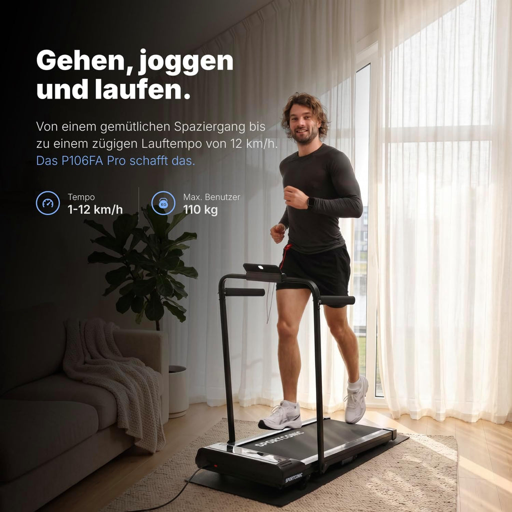 Laufband für Zuhause mit Steigung P106FA Walking Pad 1-12 km/h 9% Neigung LED Display Tablet Halterung