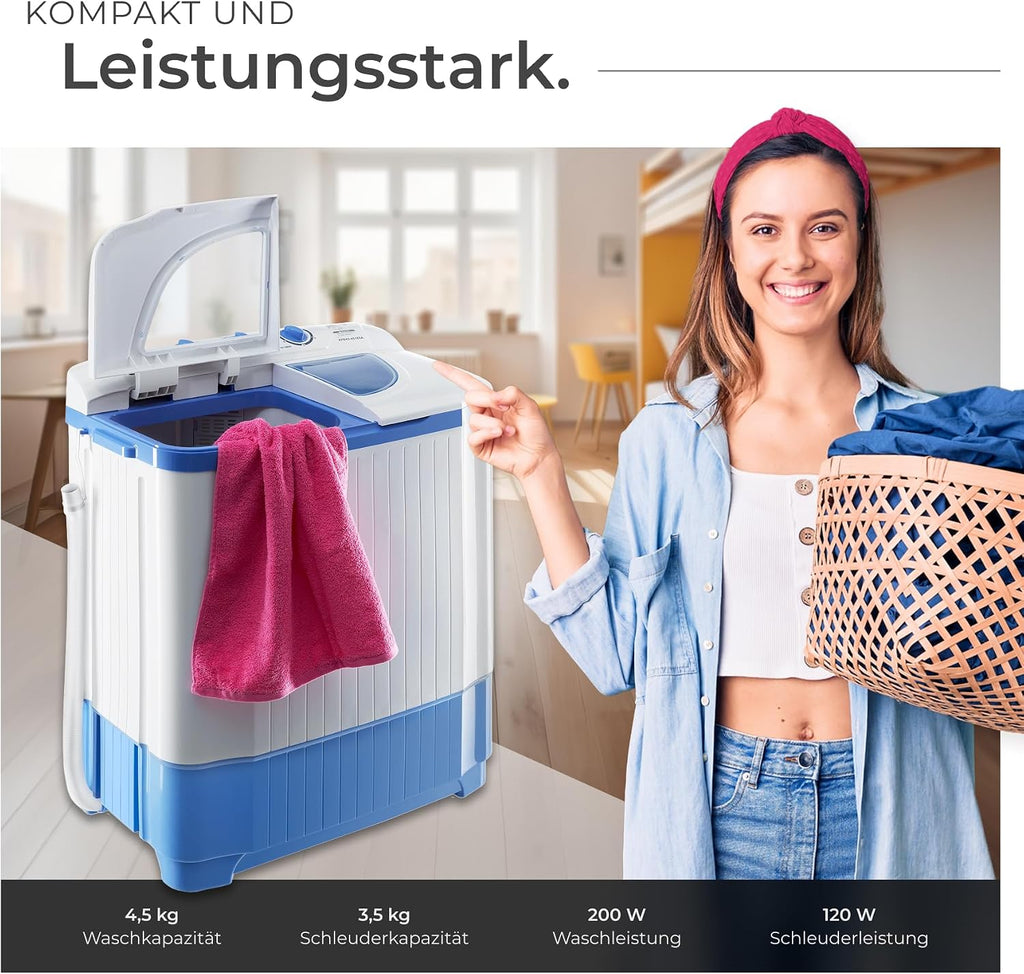 Mini Waschmaschine mit Schleuderfunktion 4,5 kg Toplader Camping Reisewaschmaschine 2-in-1 Modell 400777