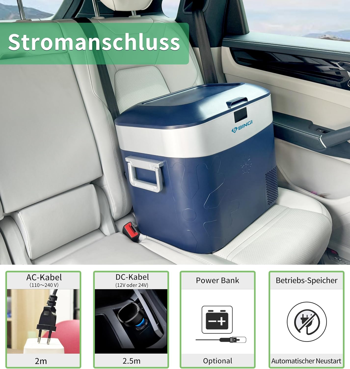 Kompressor Kühlbox HC-22P5 22L tragbarer Auto Kühlschrank mit 12/24V DC 230V AC und Gefrierfunktion