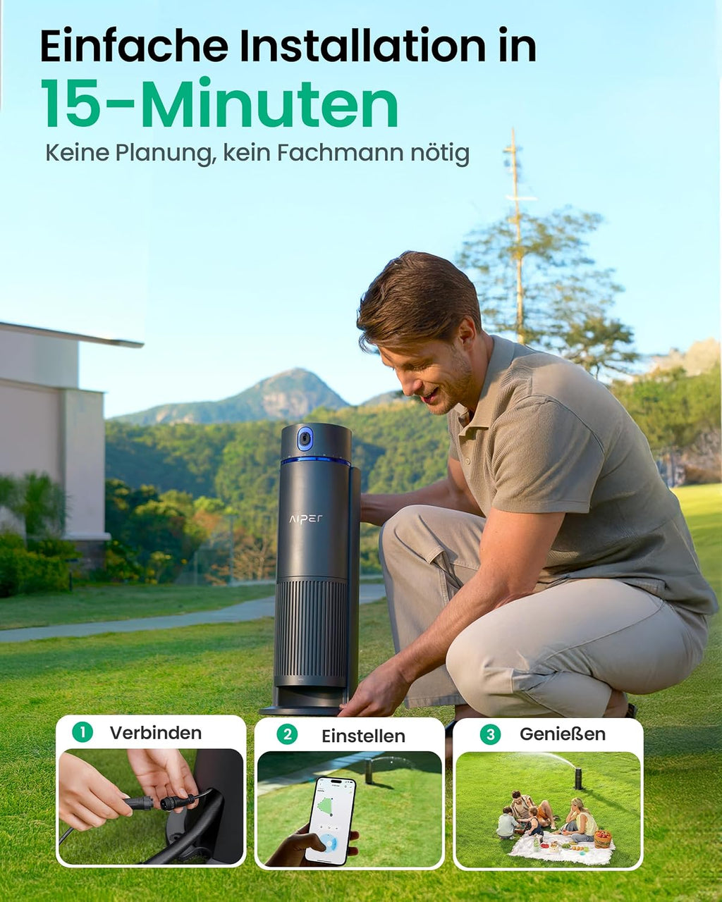 Smart Bewässerungssystem Mehrzonen IrriSense 2 WAW1 App Steuerung Regensensor für Rasenflächen bis 445 m²