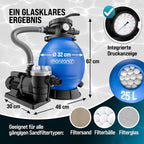 Sandfilteranlage SF96K 9600 l/h 400 W bis 30000 L Pool 7-Wege Ventil selbstansaugend Ø32-38 mm Adapter Poolfilterpumpe