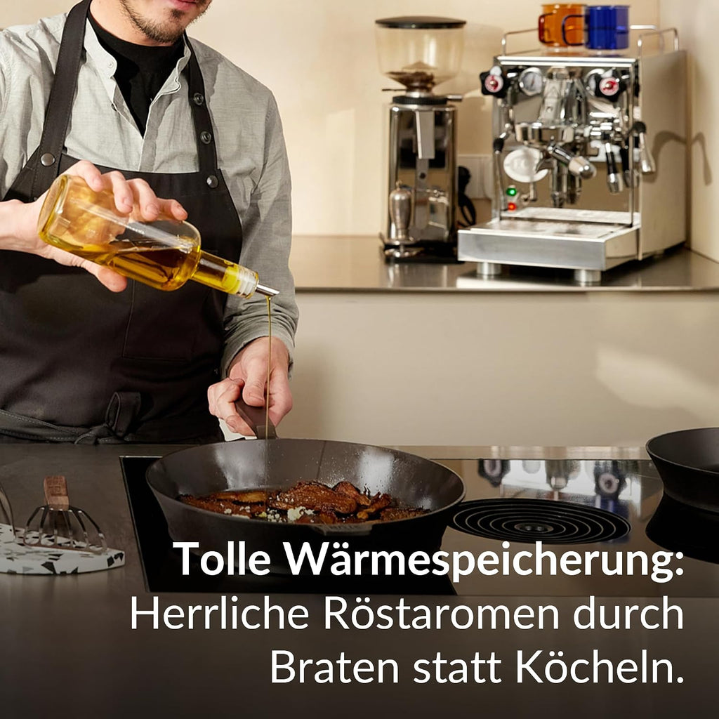 Gusseisenpfanne 28 cm Induktion für alle Herdarten fein geschliffen ohne Beschichtung Made in Germany Cast Iron Pan