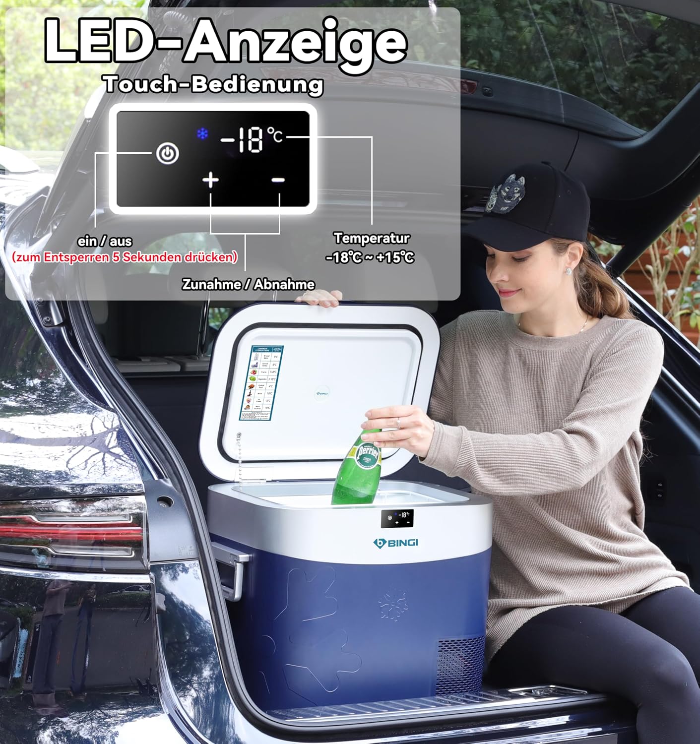 Kompressor Kühlbox HC-22P5 22L tragbarer Auto Kühlschrank mit 12/24V DC 230V AC und Gefrierfunktion