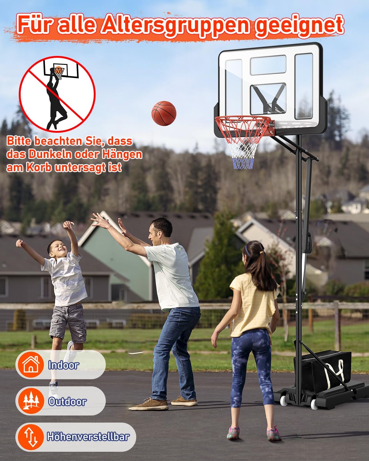 Basketballkorb Outdoor höhenverstellbar 145-305 cm Rückwand 110x75 cm mit Gewichtssack Ständer LM052