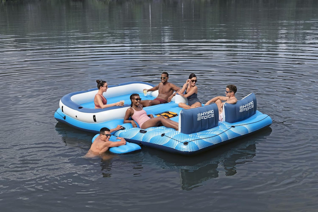 Badeinsel Tropical Breeze 43105 für 6 Personen 389 x 274 cm mit Sonnendach Kühltasche 6 Getränkehaltern und Reparaturflicken