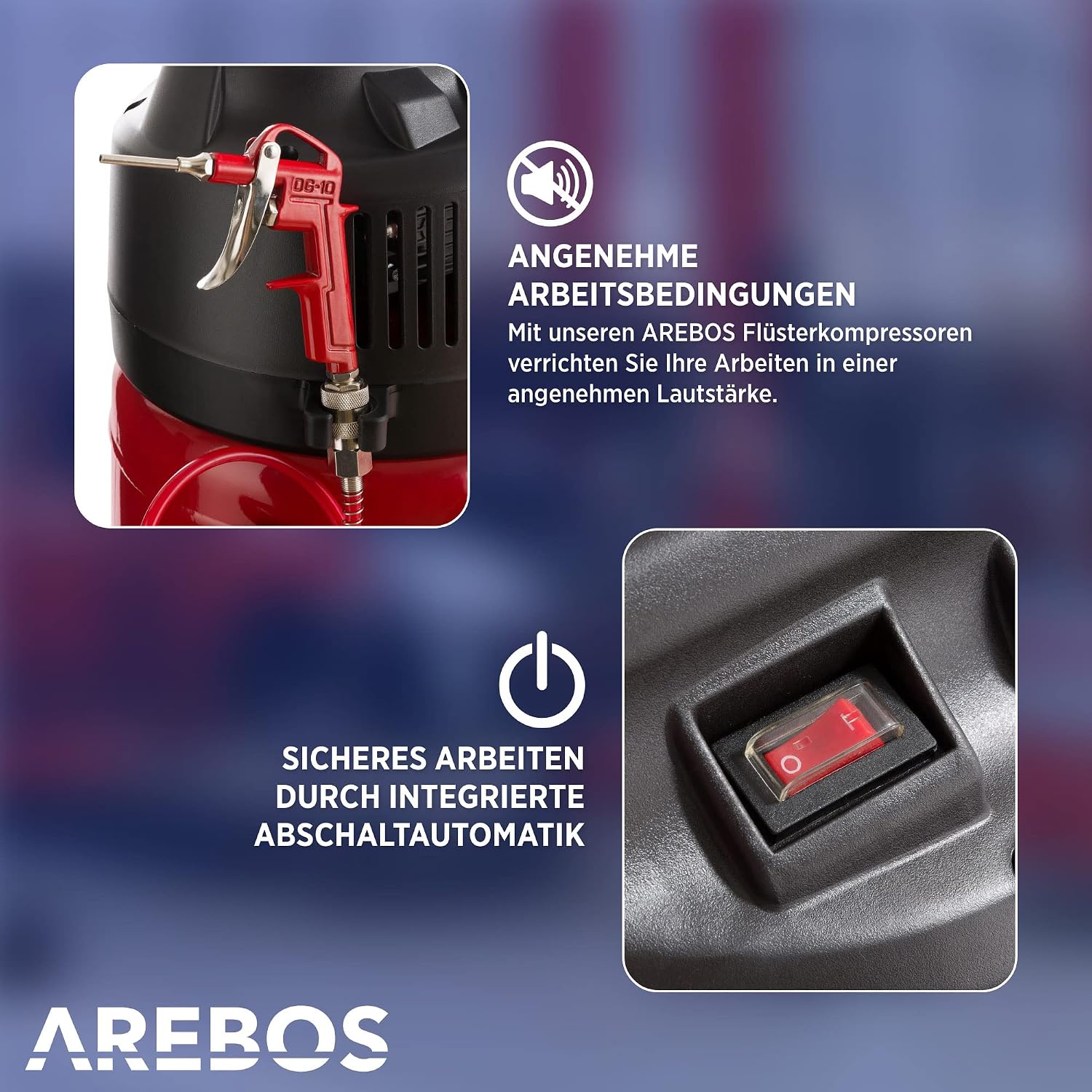 Druckluftkompressor AR-HE-LK150050S 50 L 1500 W 10 bar ölfrei mit 13-teiligem Zubehörset und 5 m Spiralschlauch
