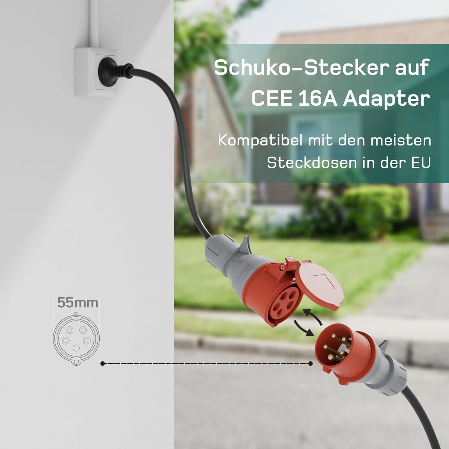Mobile Wallbox 11kW Typ 2 10m 3-phasig 6-16A CEE 400V EV Ladegerät Einstellbare Ladeleistung App Steuerung
