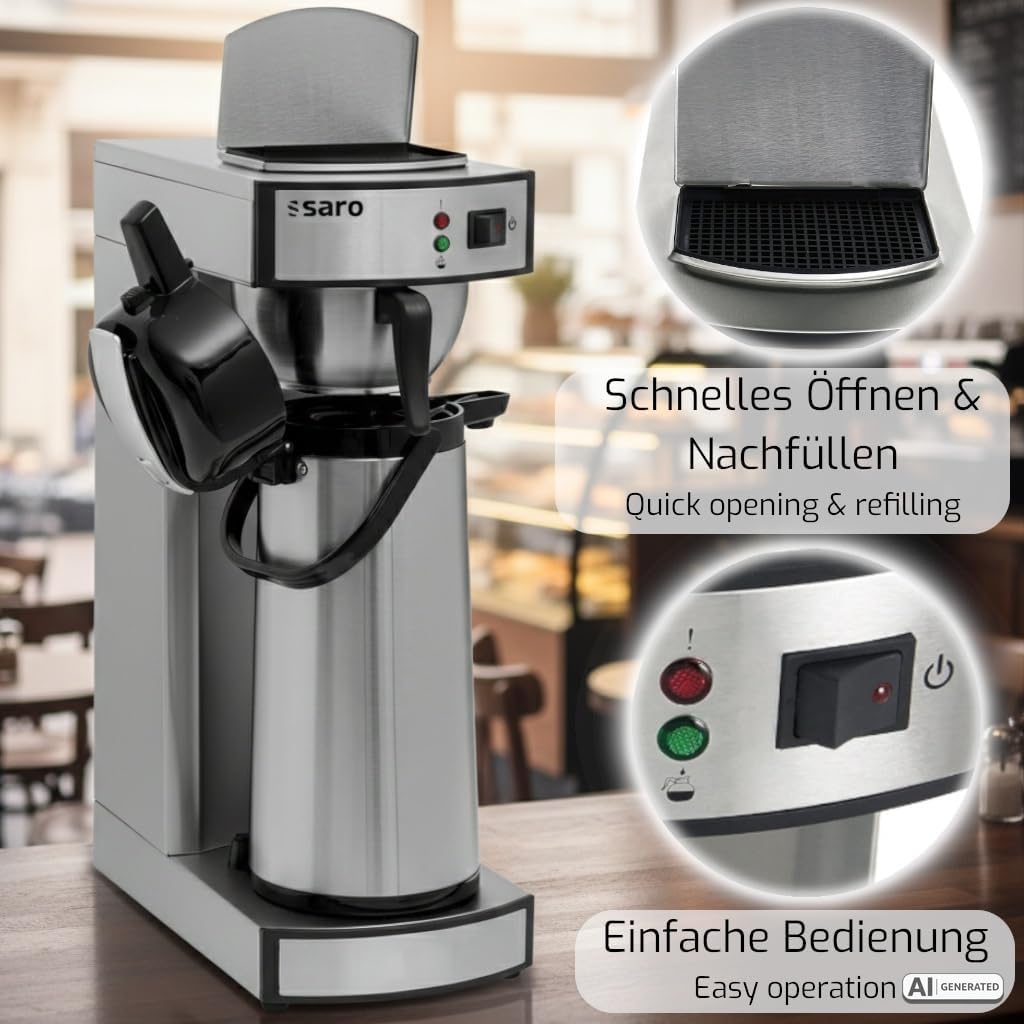 Kaffeemaschine SAROMICA THERMO 24 2.2L Edelstahl Isolierpumpkanne 5-6 Min Brühzeit 317-2085 2,069 kW