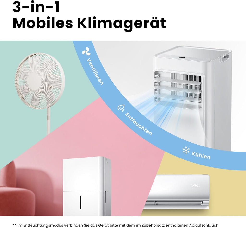 Mobiles Klimagerät 9000 BTU 2.6kW Breezy Cool Pro 2.6 APP Steuerung Kühlen Ventilieren Entfeuchten bis 33m²
