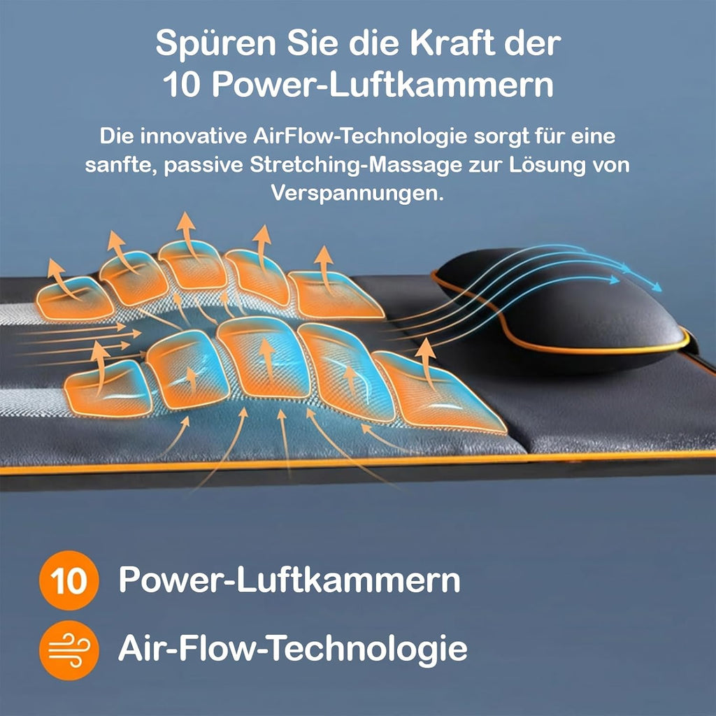 Elektrische Stretch Massagematte Ganzkörper mit Wärmefunktion AirFlow Luftkammern 4 Massageprogramme Schulter Rücken Nacken