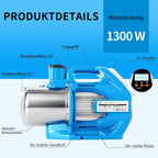 Gartenpumpe mit LCD Display 5HMP1300S1-AC 1300W 6000 l/h Förderleistung 60 m Förderhöhe Edelstahl Gehäuse