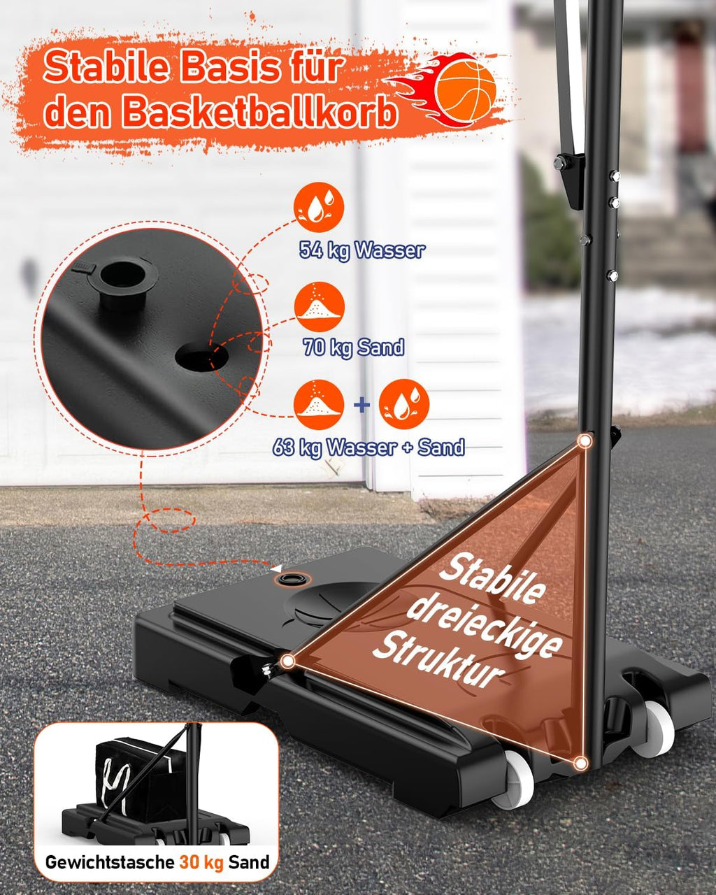 Basketballkorb Outdoor höhenverstellbar 145-305 cm Rückwand 110x75 cm mit Gewichtssack Ständer LM052
