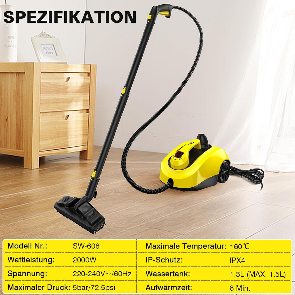 Dampfreiniger SW608-A 2000 W mit 1300 ml Wassertank 5 m Netzkabel Hochtemperatur-Dampfreinigung mit Reinigungszubehör