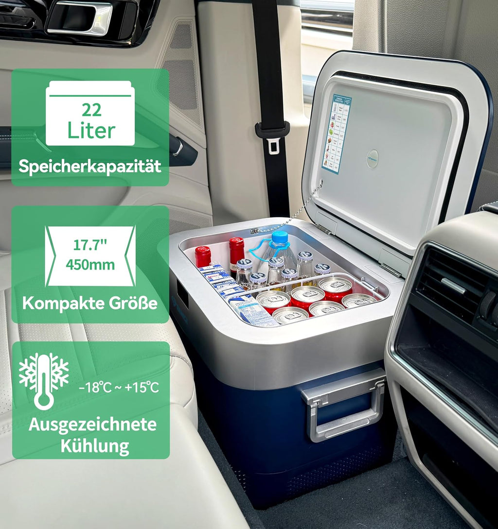 Kompressor Kühlbox HC-22P5 22L tragbarer Auto Kühlschrank mit 12/24V DC 230V AC und Gefrierfunktion