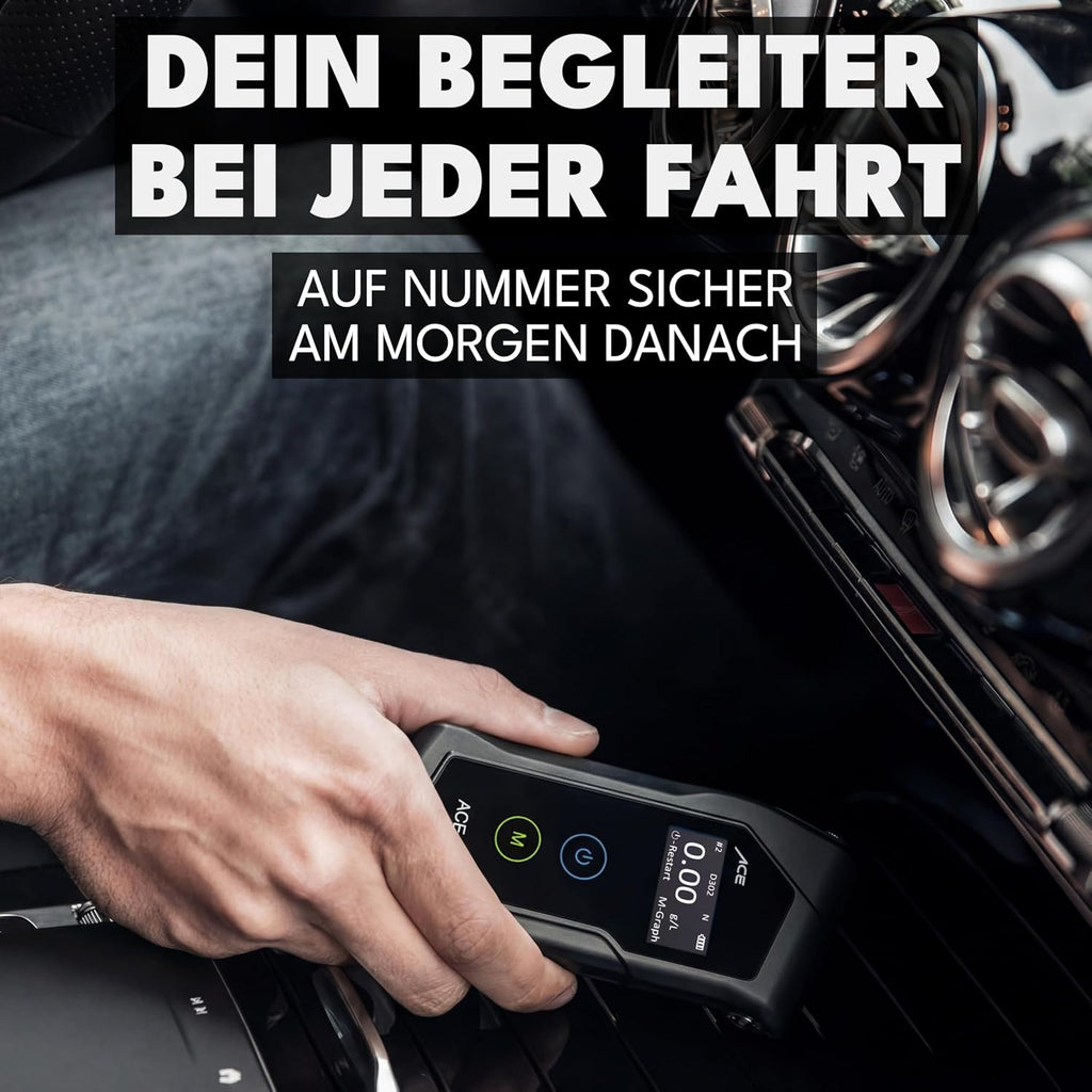 Atemalkoholtester elektrochemischer Sensor Speicherfunktion inkl Mundstücke Transporttasche AAA Batterien