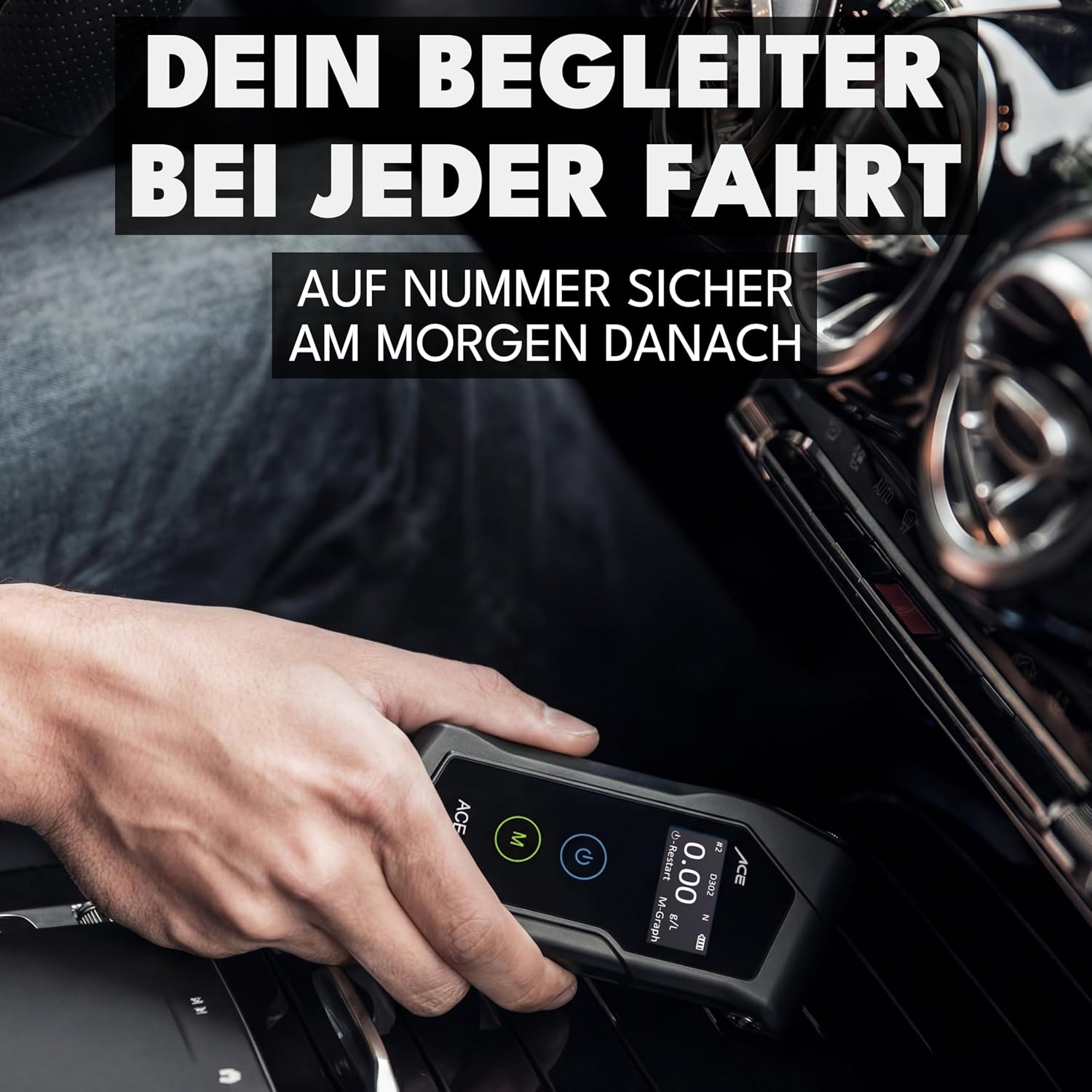 Atemalkoholtester elektrochemischer Sensor Speicherfunktion inkl Mundstücke Transporttasche AAA Batterien