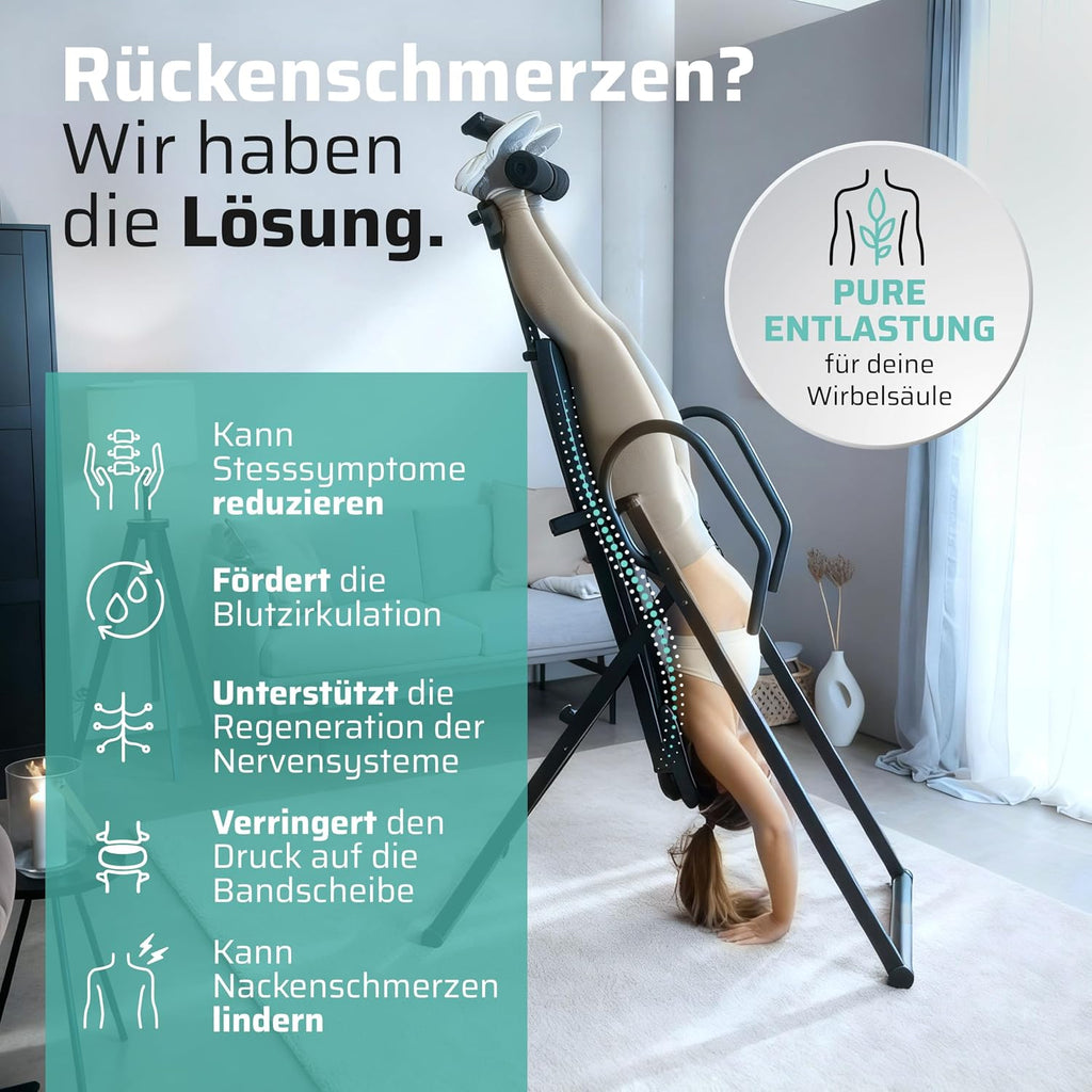 Inversionsbank klappbar Schwerkrafttrainer 4 Inversionswinkel Rückenstrecker bis 135 kg Stahlrahmen schwarz