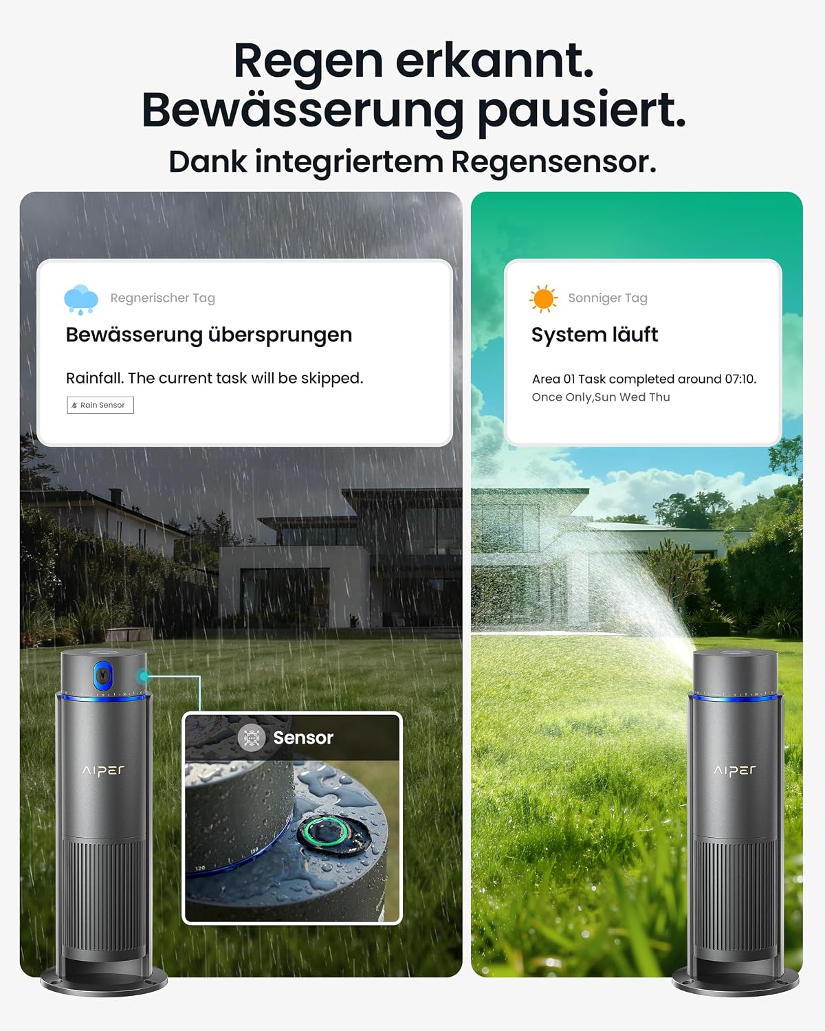Intelligentes Bewässerungssystem Mehrzonen mit App Steuerung Regensensor für Rasenflächen bis 446 m² Modell WAW1