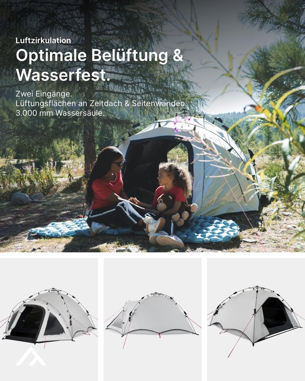Campingzelt mit Quick-Up-System Quick Oak 3 Dark Series 3 Personen 4.000 mm Wassersäule abgedunkelte Schlafkabine