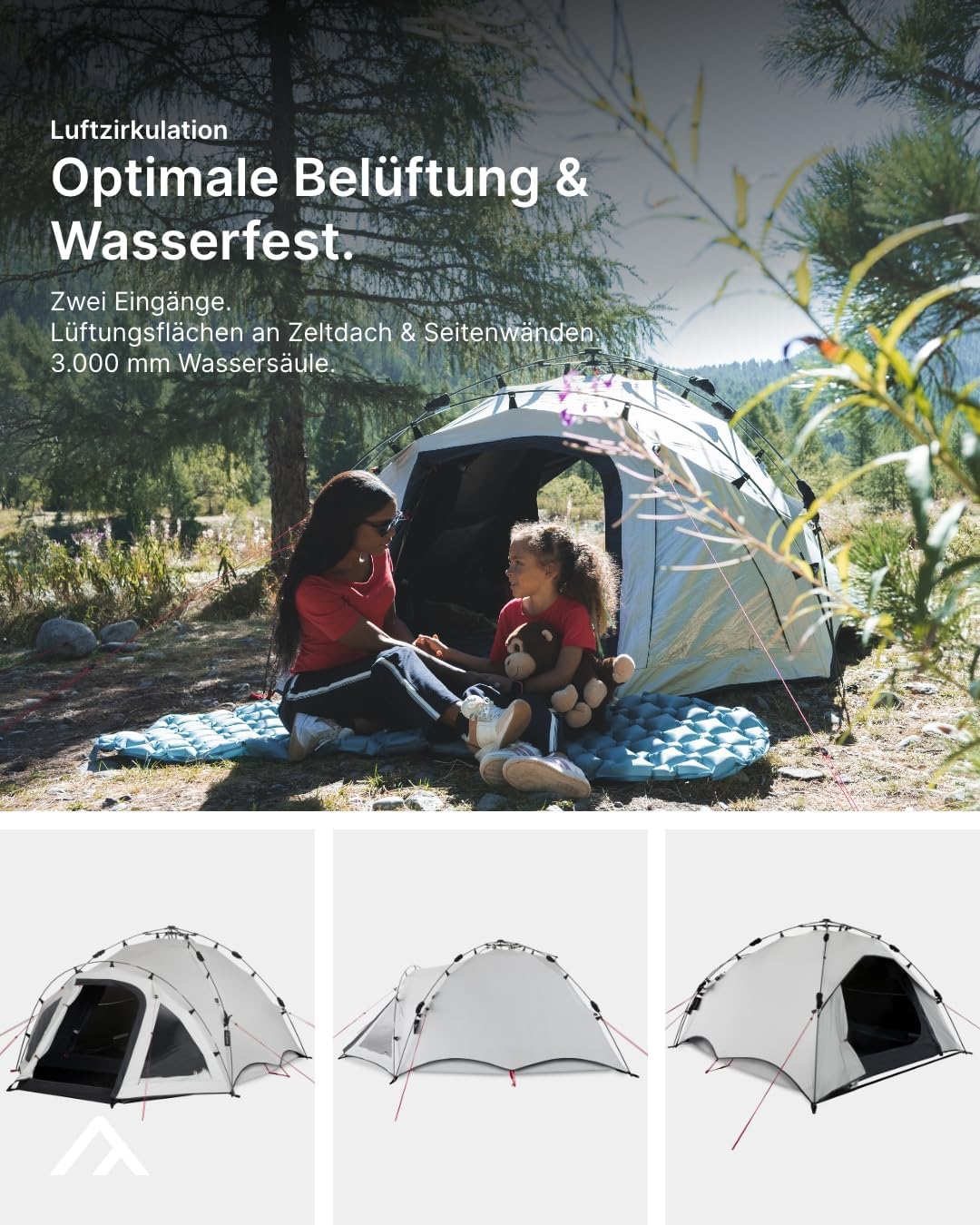 Campingzelt mit Quick-Up-System Quick Oak 3 Dark Series 3 Personen 4.000 mm Wassersäule abgedunkelte Schlafkabine