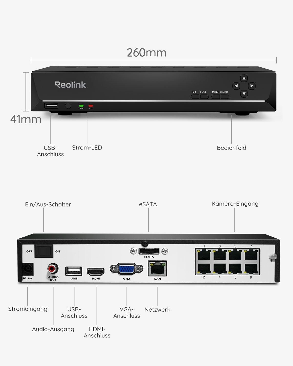 8CH 4K PoE NVR Überwachungsrekorder 2TB Festplatte RLN8-410 unterstützt IP Kameras System Haus Innen Aussen
