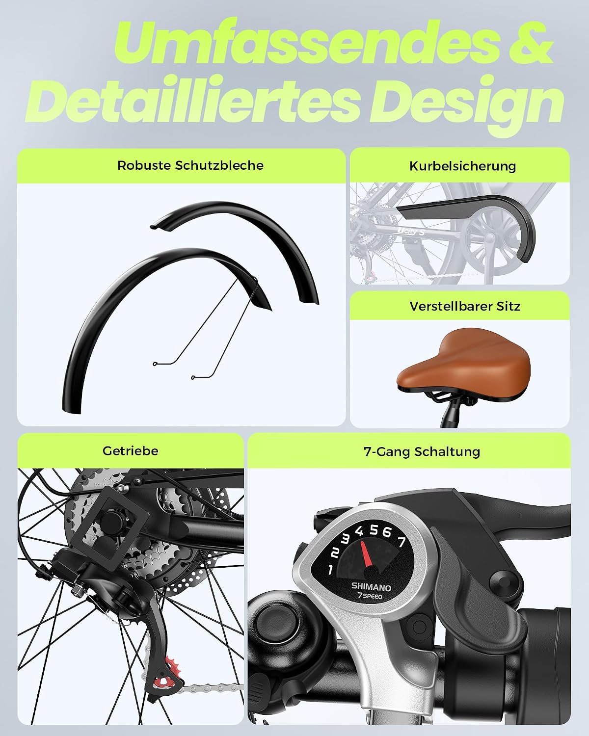 E Bike 26 Zoll UcityS 250W 7 Gang 55 Miles PAS Reichweite City Elektrofahrrad Urban
