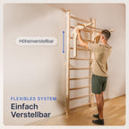 Sprossenwand Kletterwand mit Klimmzugstange und Dip Station Holz Trainingsgerät für Zuhause Kinder und Erwachsene 150 kg