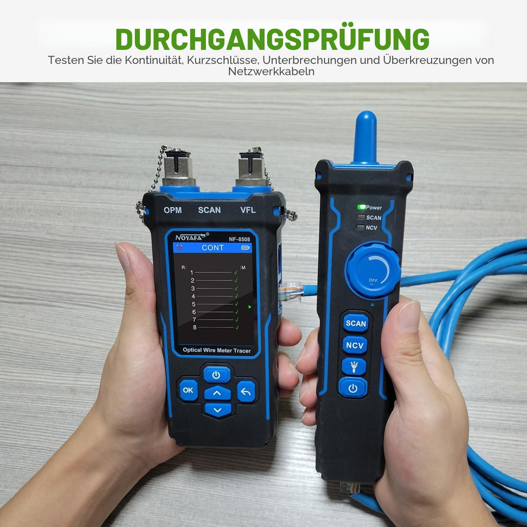 Netzwerkkabeltester NF-8508 mit RJ45 RJ11 PoE Test Optischem Leistungsmesser VFL Funktion CAT5 CAT6 Kabelprüfung