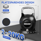 Verstellbare Kettlebell 7-in-1 2-20 kg Kugelhantel für Ganzkörpertraining mit robustem Edelstahlgriff und Gewichtssystem