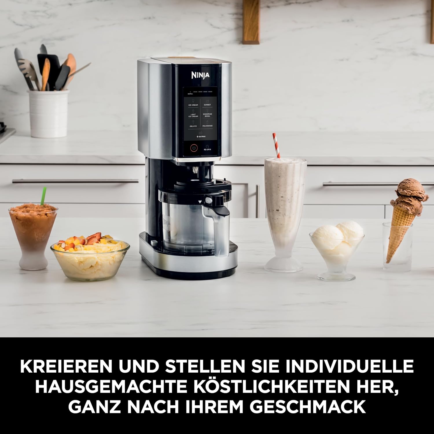 Eismaschine Dessertmaschine NC302EU mit 1,4L Behälter 7 Programmen für Eiscreme Gelato Sorbet Smoothie Bowl und Milchshakes